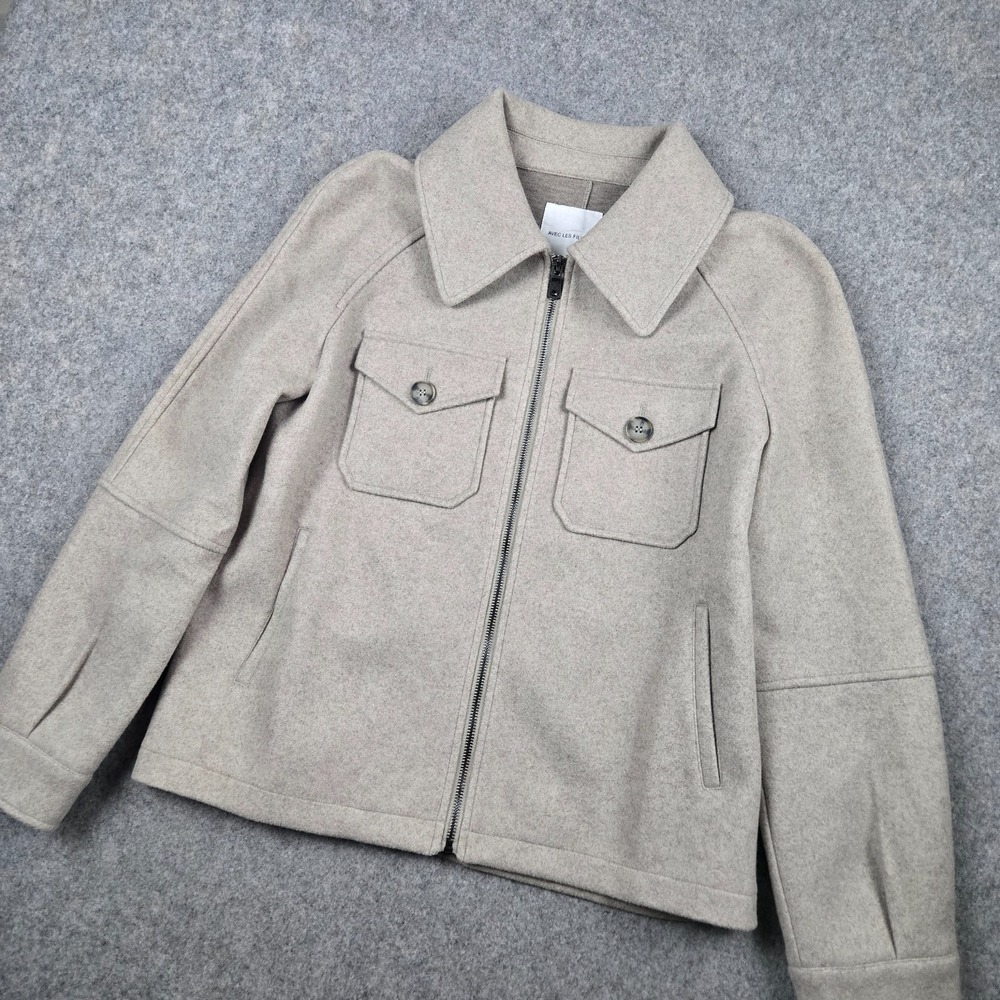 Avec Les Filles Jacket Womens‎ M Zip Front Utility Taupe Oatmeal Beige Shacket